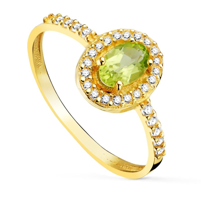 Sortija Oro Amarillo Con Olivina Y Circonita Olivina 6X4 mm 0,47 Qts oro 18k