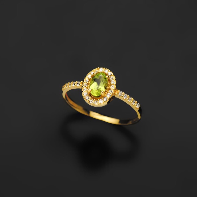 Sortija Oro Amarillo Con Olivina Y Circonita Olivina 6X4 mm 0,47 Qts oro 18k