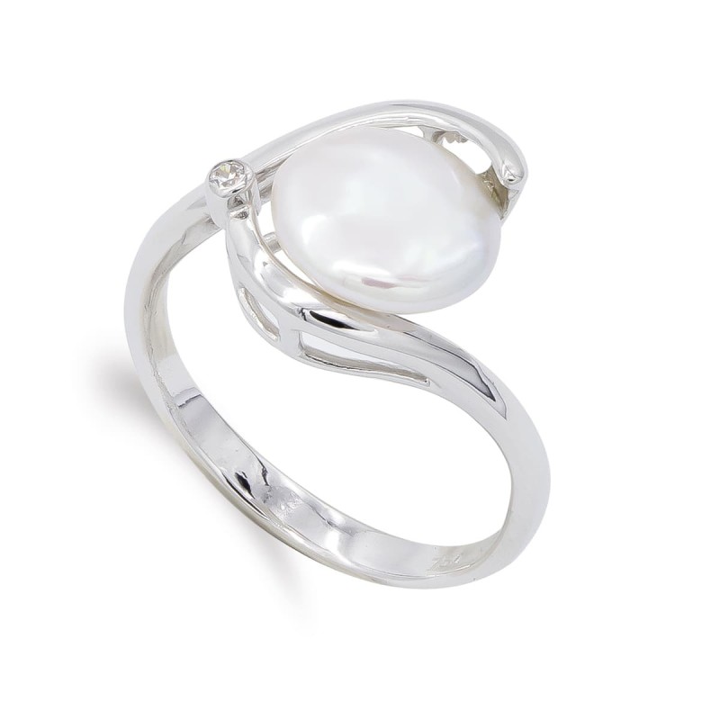 Sortija Oro Blanco Y Perla Boton 9 mm oro 18k