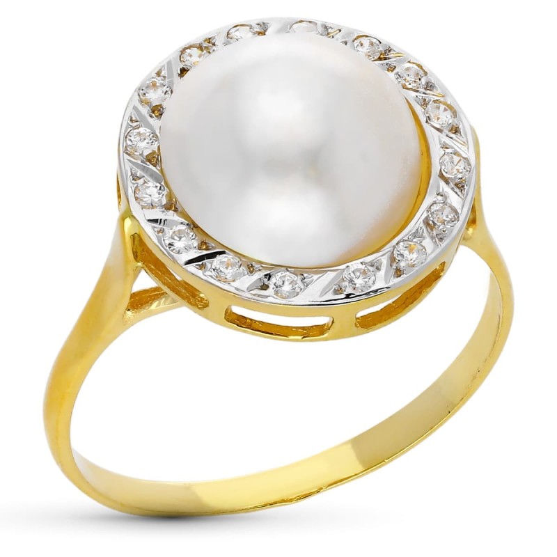 Sortija Oro Amarillo Perla Japonesa Cultivada 10 mm Ancho Total 14.50 mm oro 18k