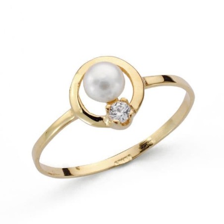 Sortija Oro Amarillo Comunion Perla Y Circonita oro 18k