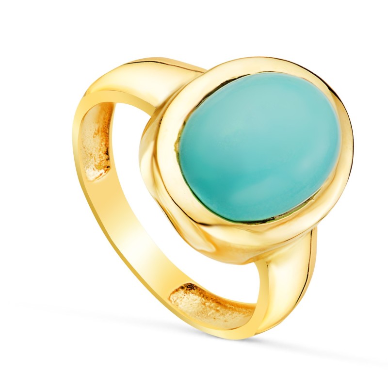 Sortija Oro Amarillo Maciza Con Turquesa Fina Oval De 14X10 mm oro 18k