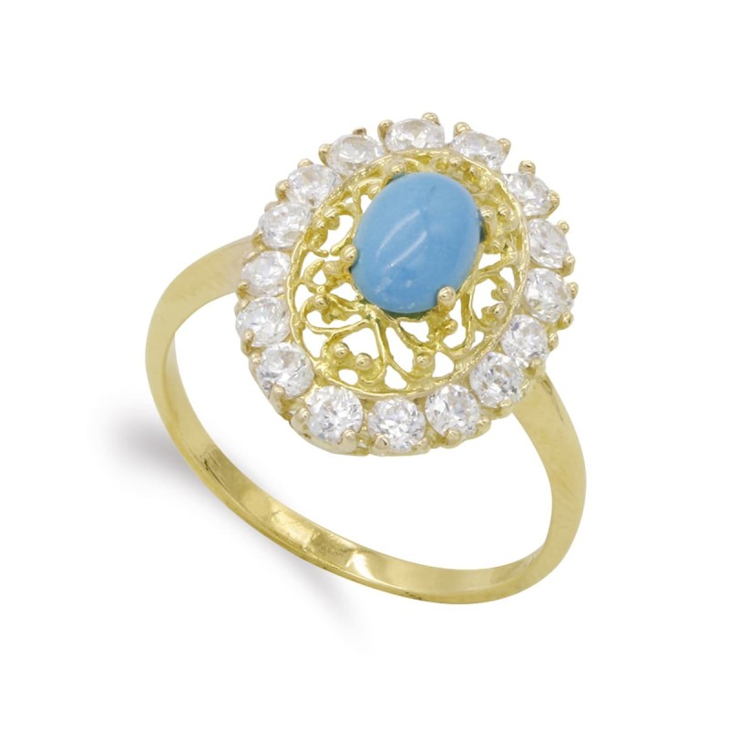 Sortija Oro Amarillo Roseton Filigrana Con Turquesa 7X5mm. Medida: 18X14 mm oro 18k