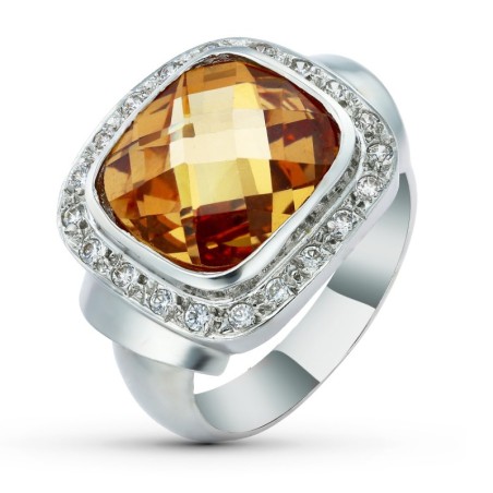 Sortija Oro Blanco Piedra Topacio Con Circonitas oro 18k
