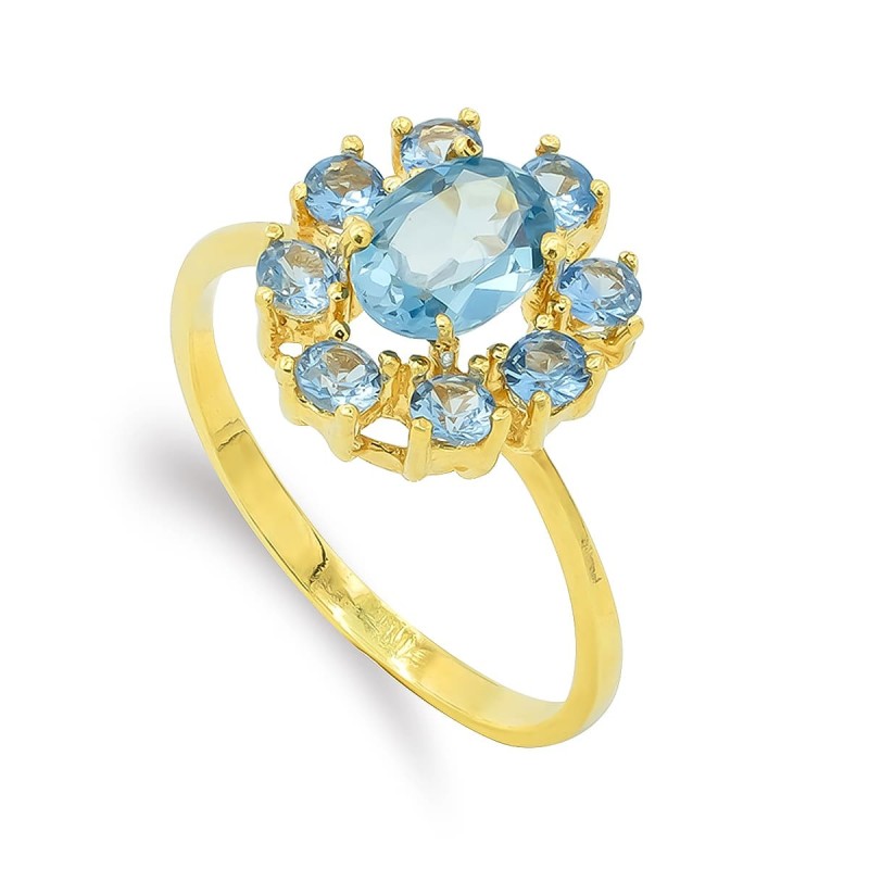 Sortija Oro Amarillo Cuajo Circonita Color Aguamarina. Medida: 12 X 10mm oro 18k