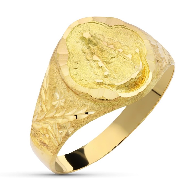 Sello Oro Amarillo Virgen Del Rocio Pandereta. Ancho 13mm oro 18k