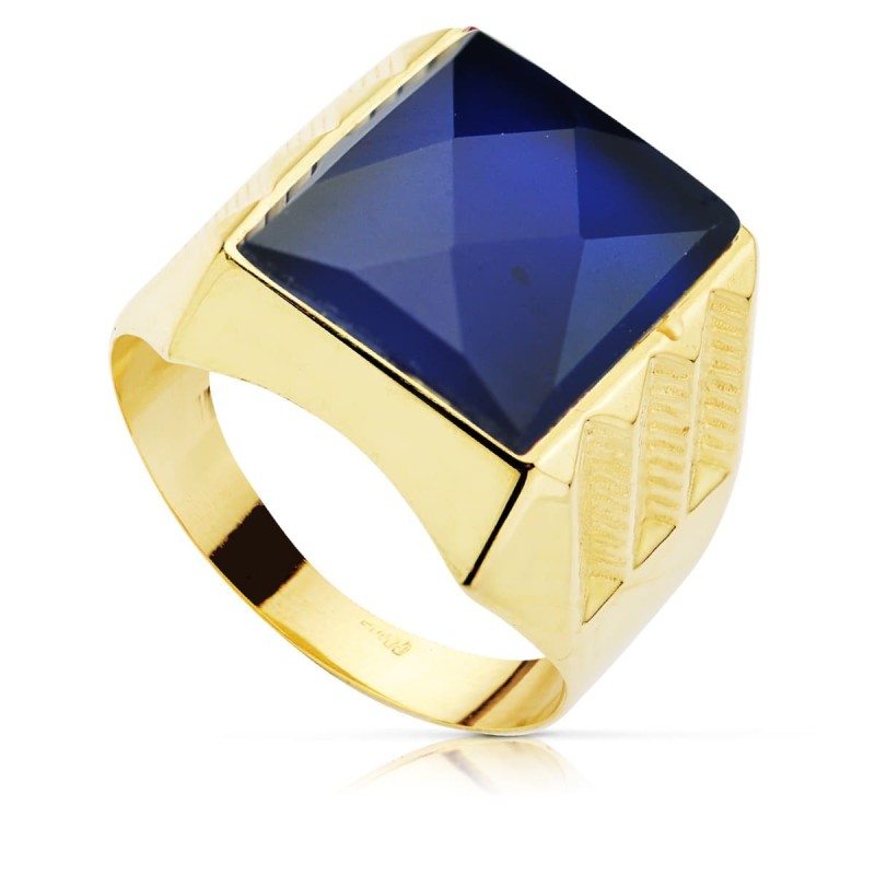 Sello Oro Amarillo Caballero Hueco Piedra Zafiro Spinel 14X12 mm oro 18k