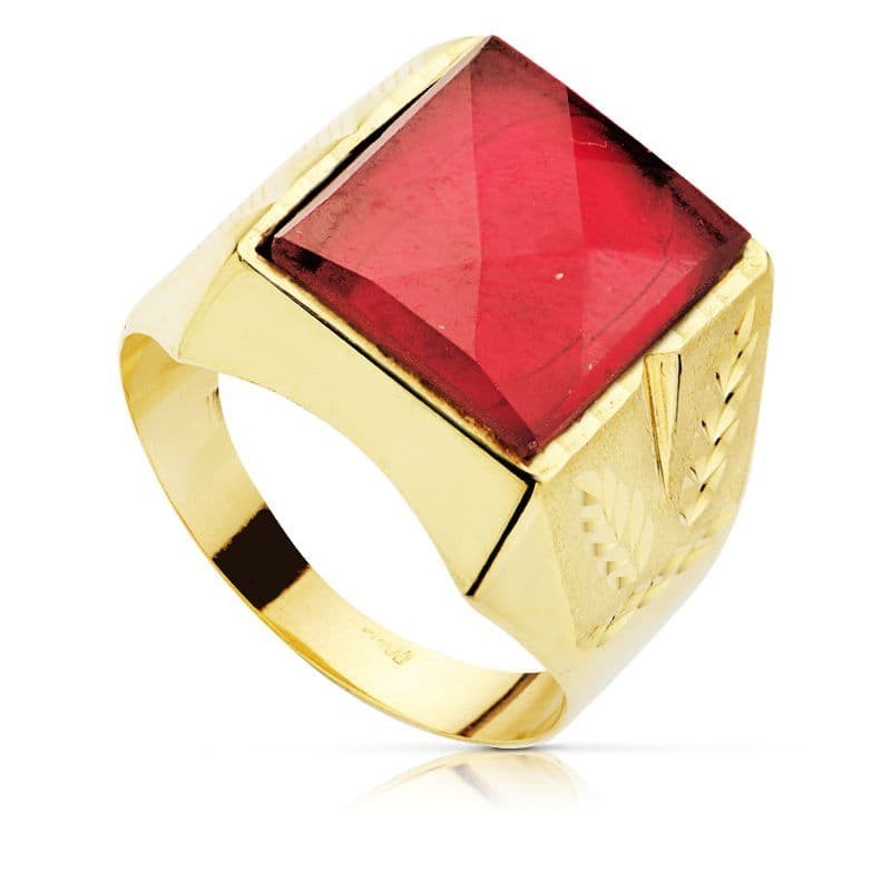 Sello Oro Amarillo Hueco Tallado Con Rubi Spinel 14 X 12 mm oro 18k