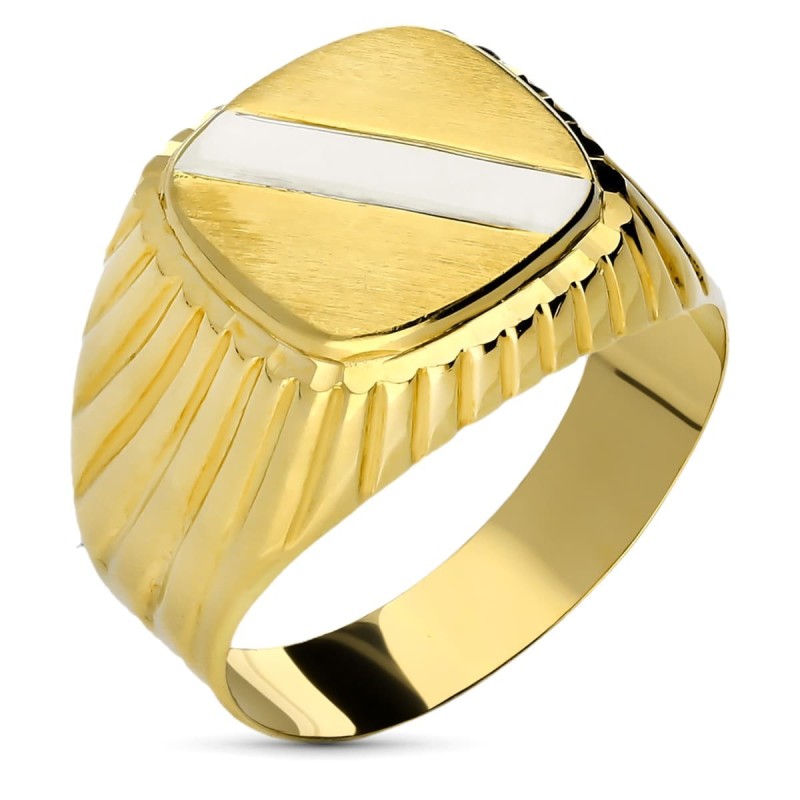 Sello Oro Bicolor Hueco Galloneado Cuadrado Con Banda. Zona Grabado: 11X11 mm oro 18k