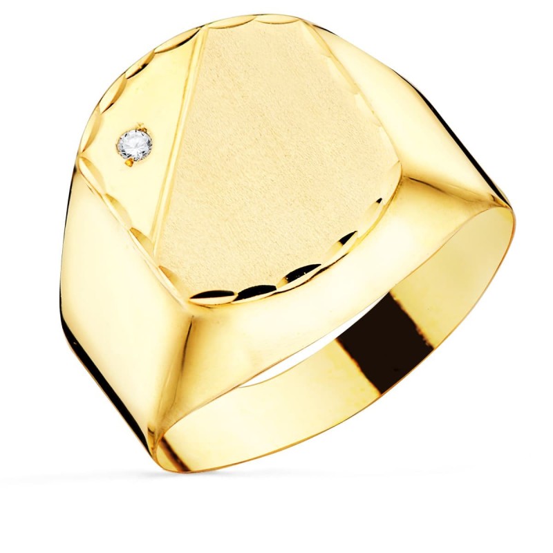 Sello Oro Amarillo Caballero Hueco En Brillo Con Circonita Cabeza 13X11 mm oro 18k