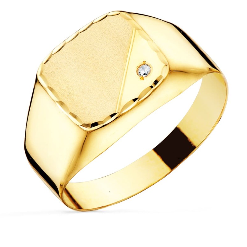 Sello Oro Amarillo Caballero Hueco En Brillo Con Circonita Cabeza 12X11 mm oro 18k