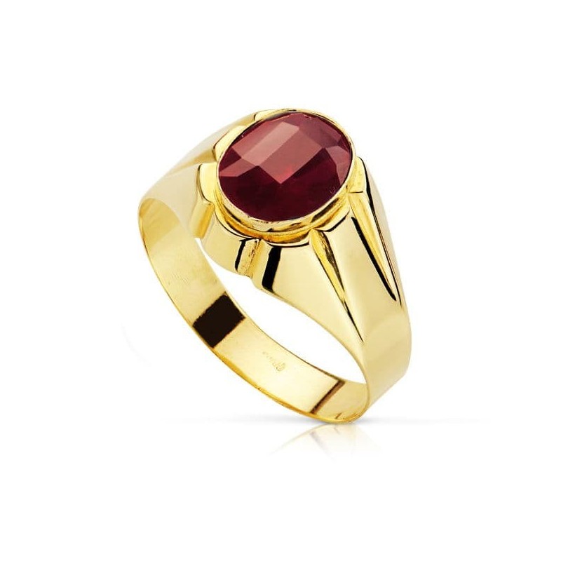 Sello Oro Amarillo Hueco Piedra Oval Rubi Spinel 10X8 mm oro 18k