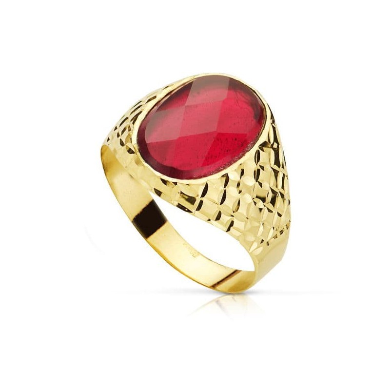 Sello Oro Amarillo Hueco Piedra Oval Rubi Spinel 14X10 mm oro 18k