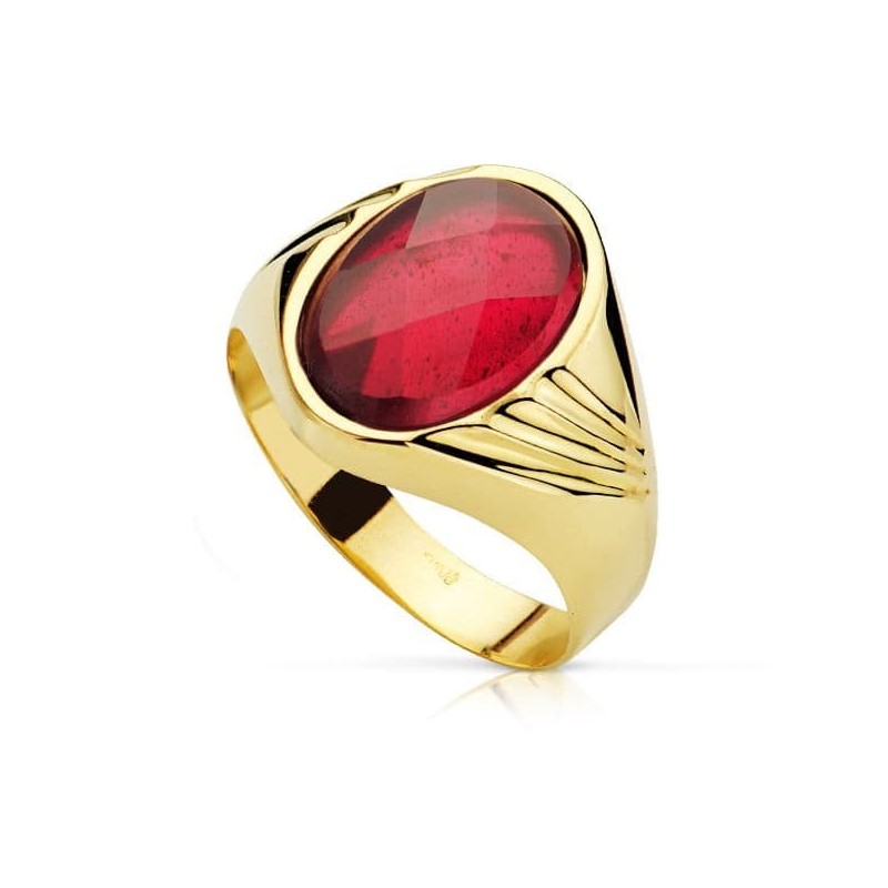 Sello Oro Amarillo Piedra Oval Rubi Spinel. 14X10 mm oro 18k