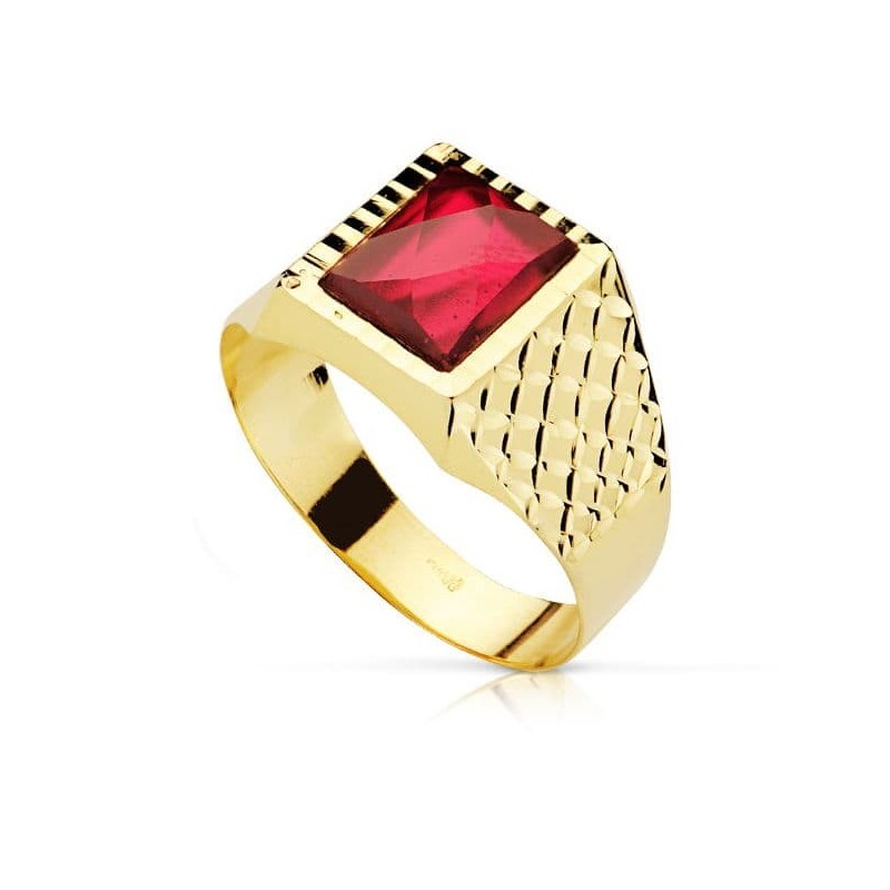Sello Oro Amarillo Caballero Piedra Rubi Spinel 10X8 mm oro 18k