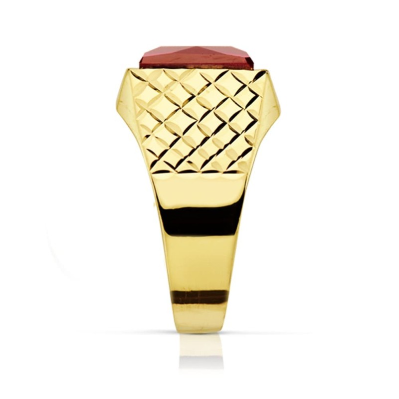 Sello Oro Amarillo Caballero Piedra Rubi Spinel 10X8 mm oro 18k
