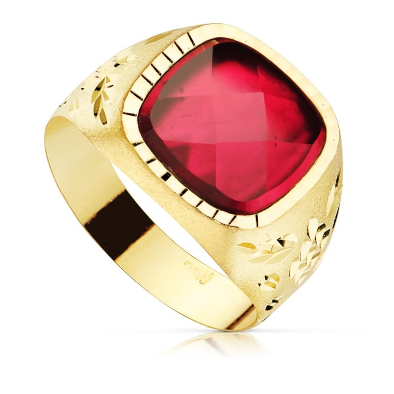 Sello Caballero Oro Amarillo Piedra Rubi Spinel 11X11 mm oro 18k