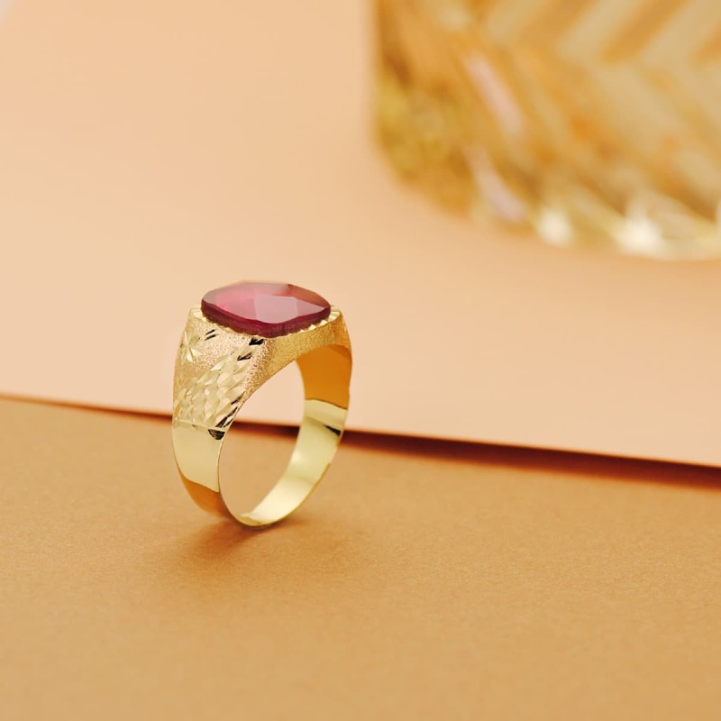 Sello Caballero Oro Amarillo Piedra Rubi Spinel 11X11 mm oro 18k