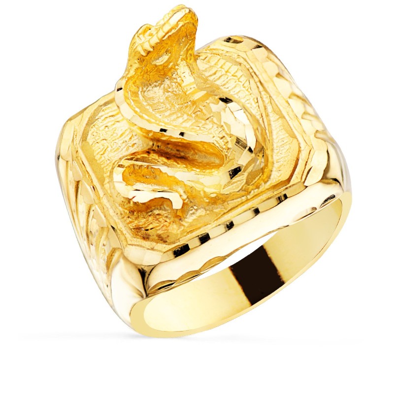 Sello Oro Amarillo Serpiente Cobra Lateral Tallado Ancho 20X20 mm oro 18k