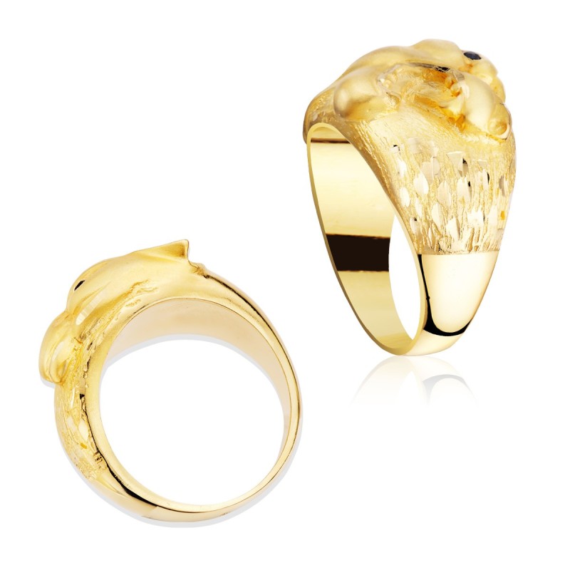 Sello Oro Amarillo Macizo Puma Ojo Zafiro Natural. Ancho 18 mm oro 18k