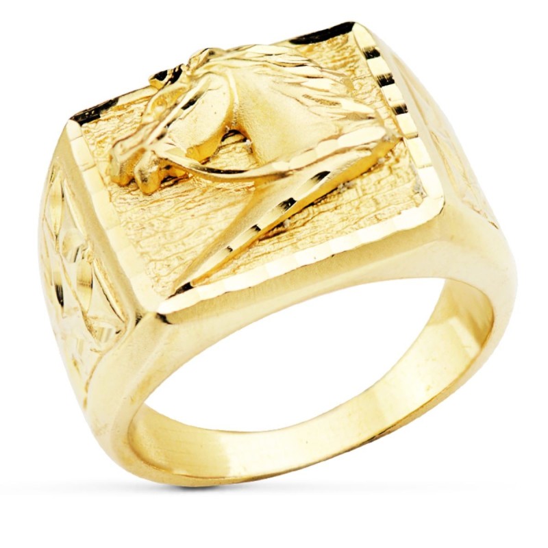 Sello Oro Amarillo Macizo Con Caballo Rectangular 18 X 16.5 mm oro 18k