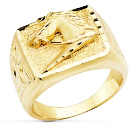 Sello Oro Amarillo Macizo Con Caballo Rectangular 18 X 16.5 mm oro 18k
