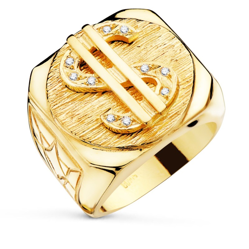Sello Oro Amarillo Macizo Dolar Con Circonita Ancho 22X20 mm oro 18k