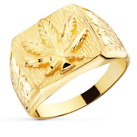 Sello Oro Amarillo Macizo Rectangular Hoja Marihuana 15X14 mm oro 18k