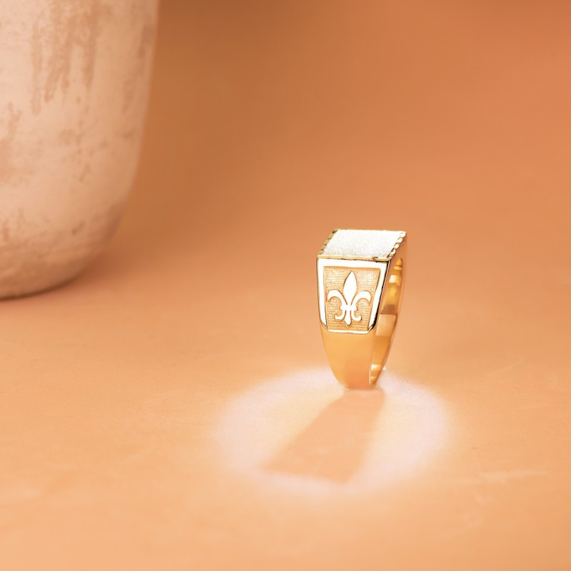 Sello Oro Amarillo Caballero Macizo Flor De Lis Tallado Zona Grabado 11,5 X 11mm oro 18k
