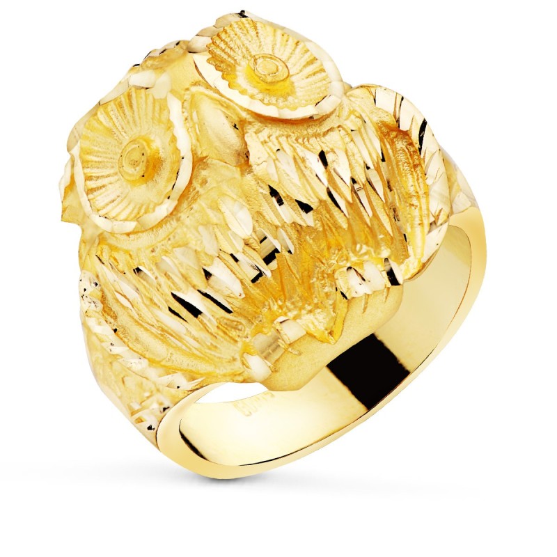 Sello Oro Amarillo Macizo Cabeza De Buho Tallado 22X22 mm oro 18k