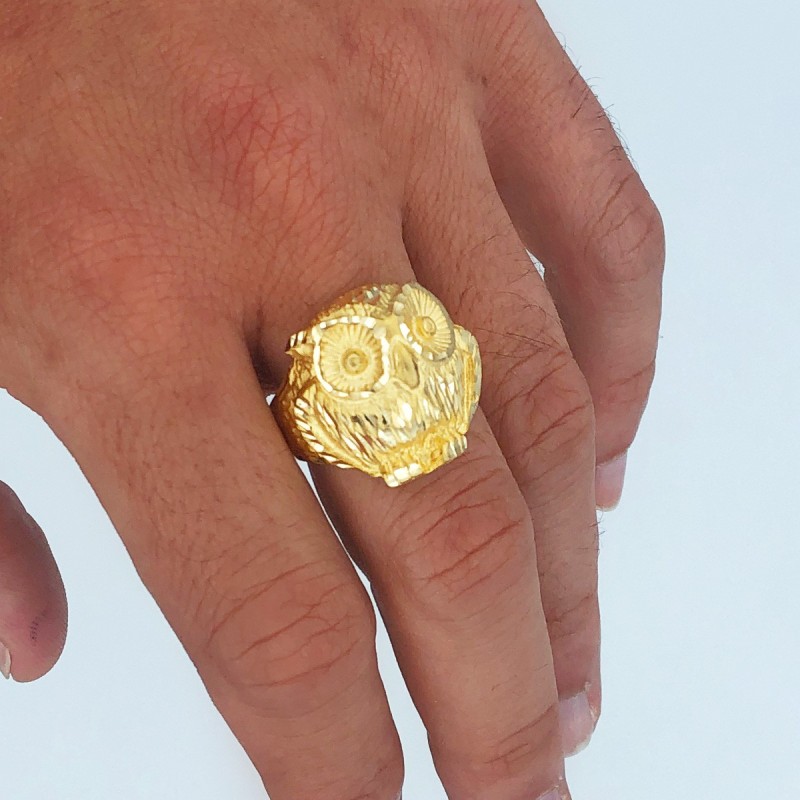 Sello Oro Amarillo Macizo Cabeza De Buho Tallado 22X22 mm oro 18k