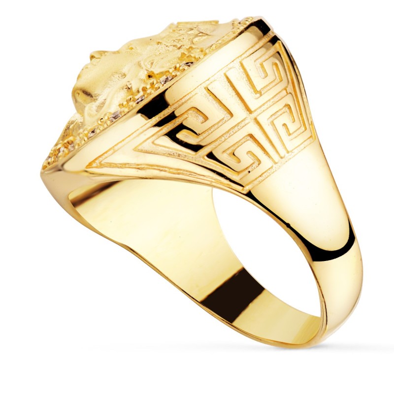 Sello Oro Amarillo Medusa Con Circonita Lateral Greca Ancho 19 mm oro 18k