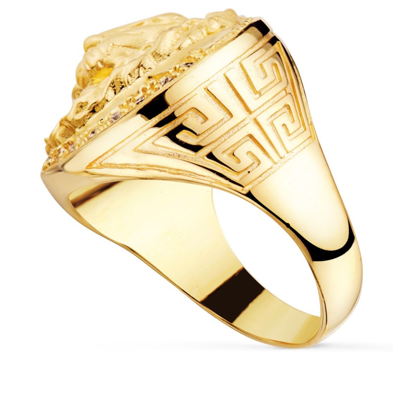 Sello Oro Amarillo Leon Con Circonita Lateral Greca Ancho 19 mm oro 18k