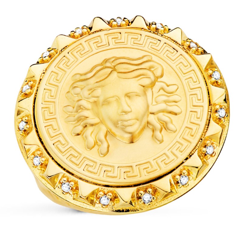 Sello Oro Amarillo Medusa Versace Mate 20 mm Con Circonitas oro 18k