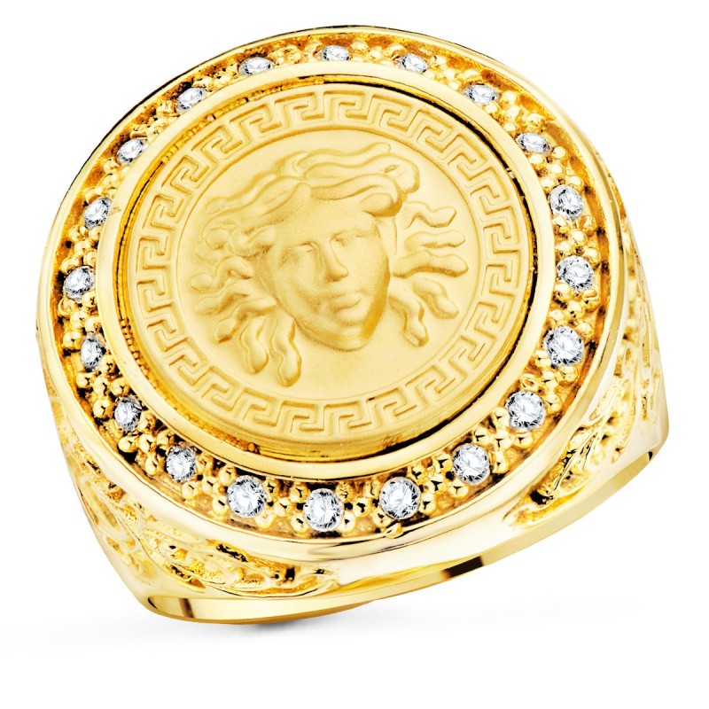 Sello Oro Amarillo Medusa Versace Mate 15 mm Con Circonita Ancho 21 mm oro 18k