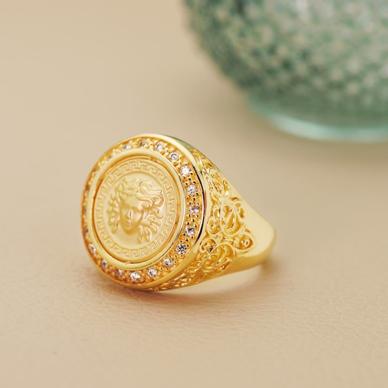 Sello Oro Amarillo Medusa Versace Mate 15 mm Con Circonita Ancho 21 mm oro 18k