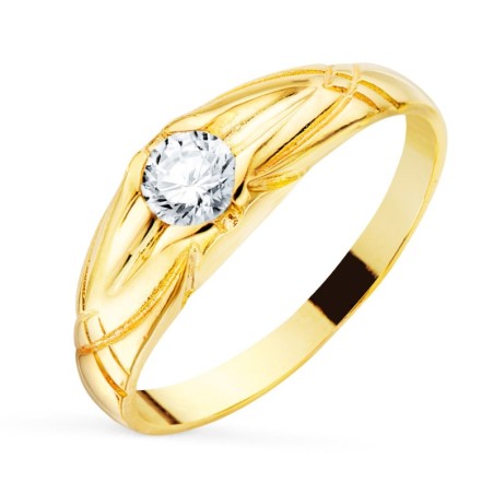 Solitario Oro Amarillo Ancho 7 mm Circonita 5 mm Interior Forrado oro 18k
