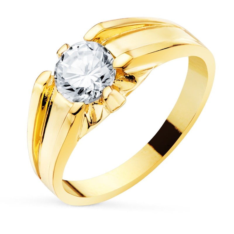 Solitario Oro Amarillo Circonita 6 mm Interior Forrado oro 18k