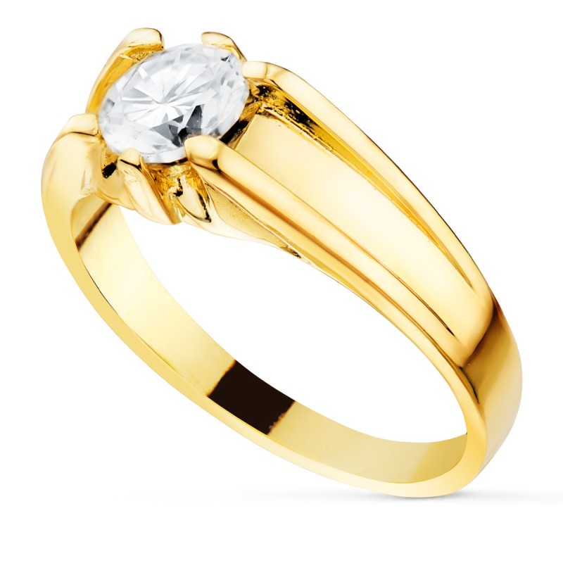 Solitario Oro Amarillo Circonita 6 mm Interior Forrado oro 18k