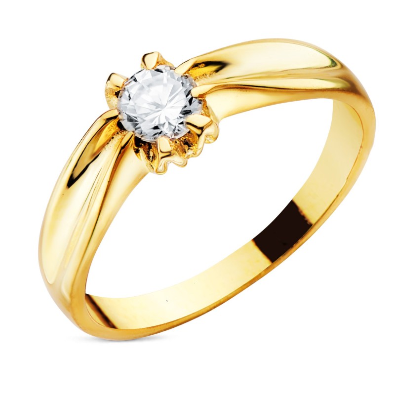 Solitario Oro Amarillo Macizo Circonita De 5 mm Con Garras Forrado oro 18k