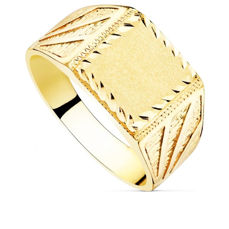 Sello Macizo Caballero Oro Amarillo Tallado Cabeza Cuadrada 11X11 mm oro 18k