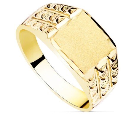 Sello Macizo Caballero Oro Amarillo Tallado Cabeza Rectangular 9X8 mm oro 18k