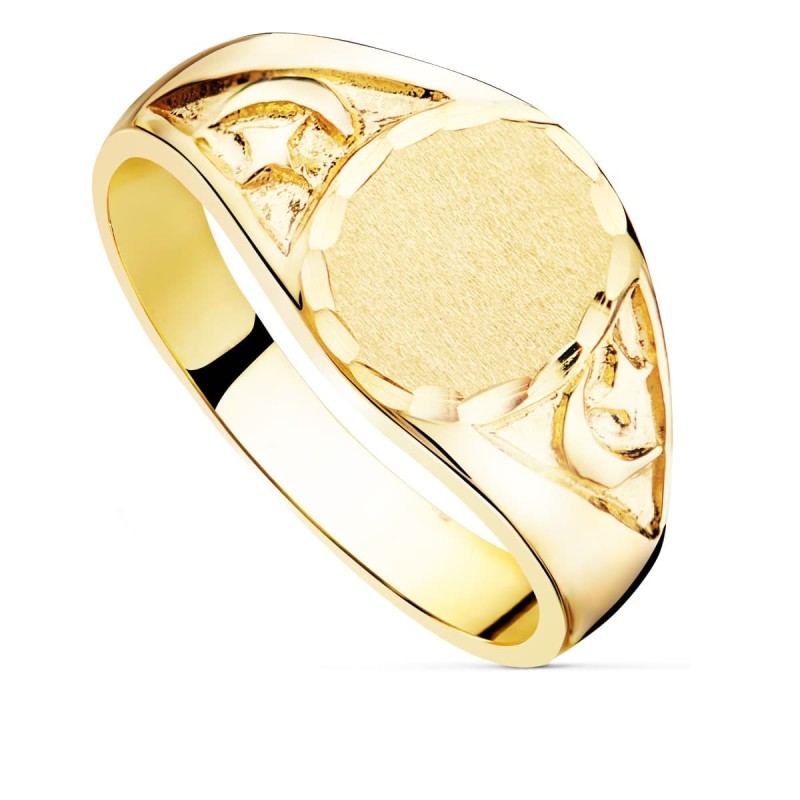Sello Macizo Caballero Oro Amarillo Tallado Cabeza Oval 11X10 mm oro 18k