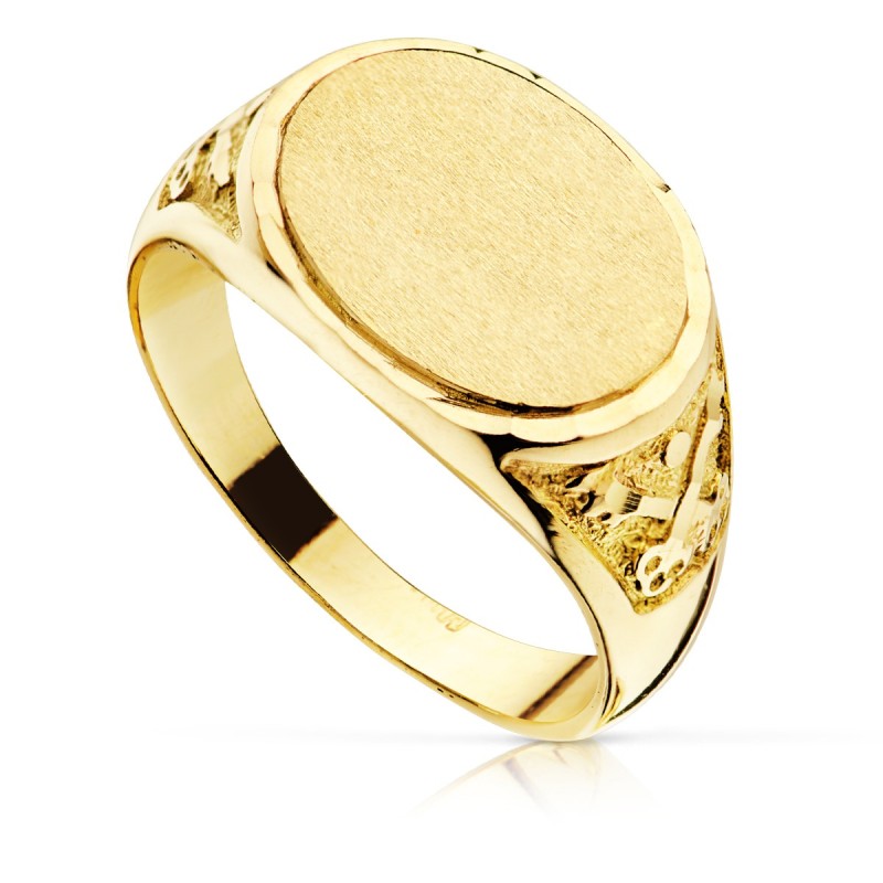Sello Oro Amarillo Oval Macizo Con Tallados. Zona Grabado: 15X11 mm oro 18k