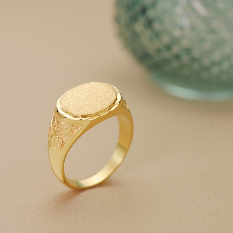 Sello Oro Amarillo Oval Macizo Con Tallados. Zona Grabado: 15X11 mm oro 18k