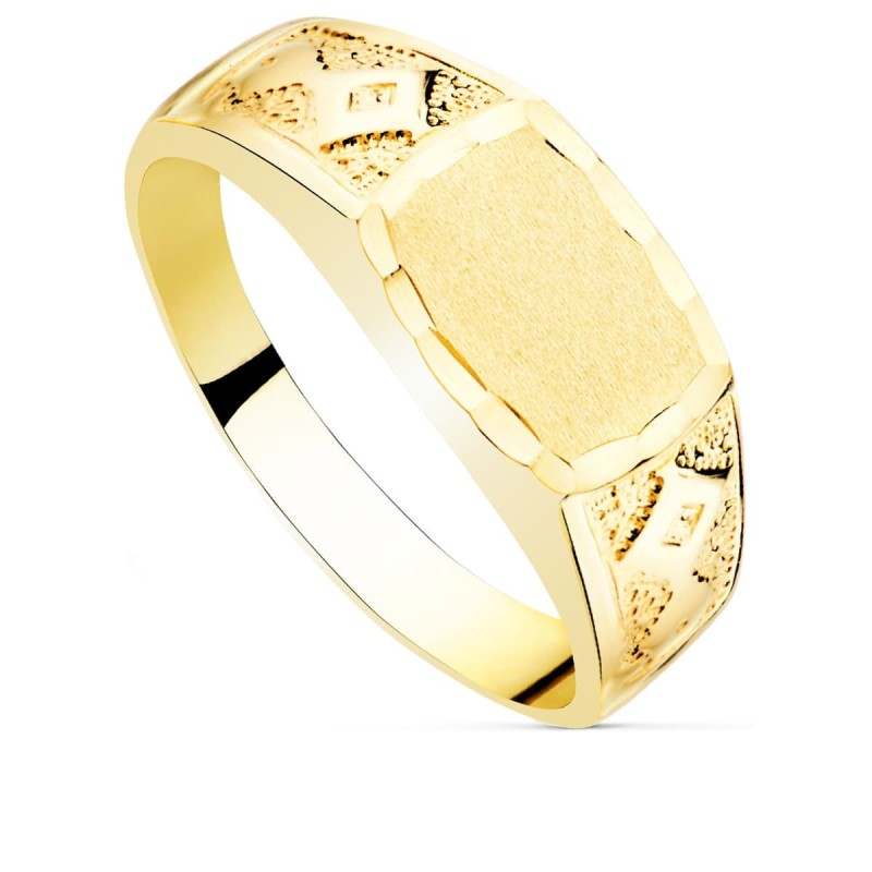 Sello Macizo Caballero Oro Amarillo Tallado Cabeza Mate 10X7 mm oro 18k