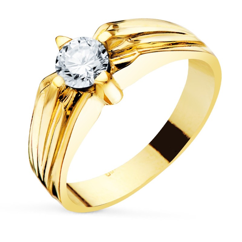 Solitario Oro Amarillo Caballero Circonita 5.5 mm Ancho Cuerpo 7.5 mm oro 18k