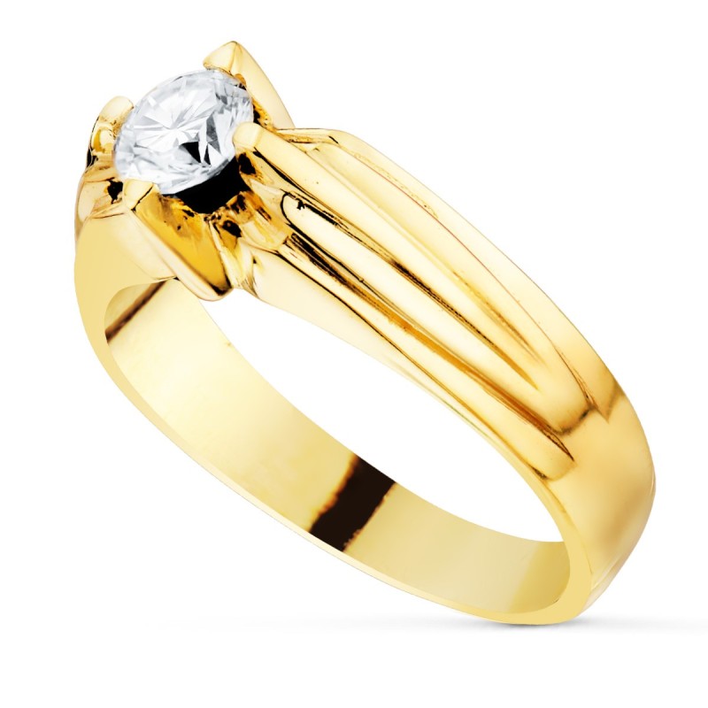 Solitario Oro Amarillo Caballero Circonita 5.5 mm Ancho Cuerpo 7.5 mm oro 18k