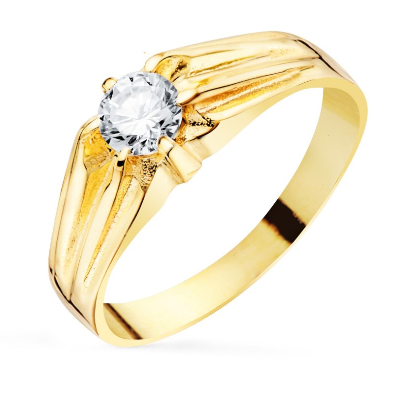 Solitario Oro Amarillo Caballero Circonita 5 mm Ancho Cuerpo 6.5 mm oro 18k