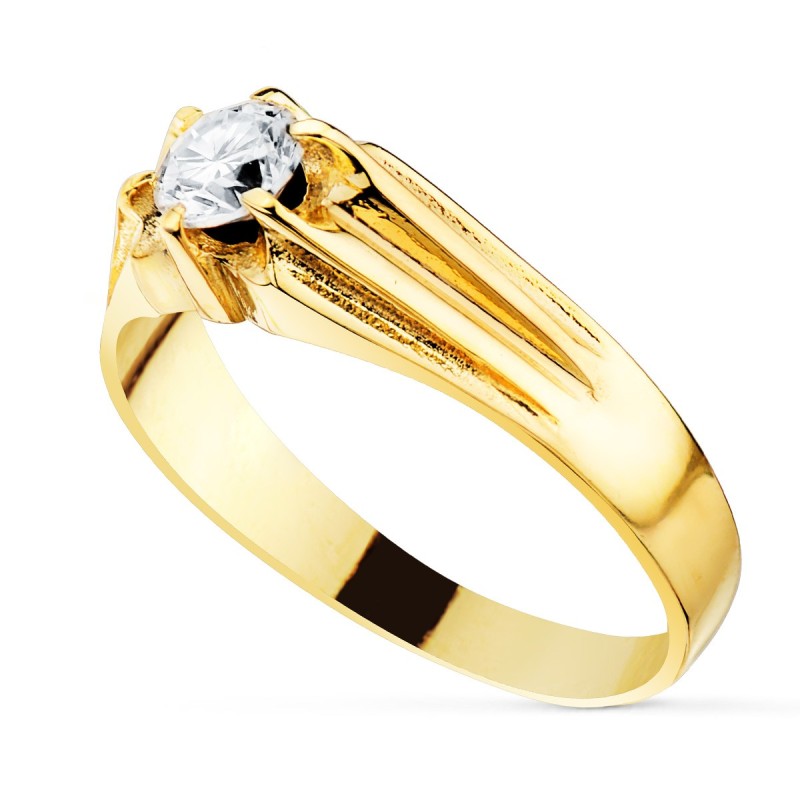 Solitario Oro Amarillo Caballero Circonita 5 mm Ancho Cuerpo 6.5 mm oro 18k